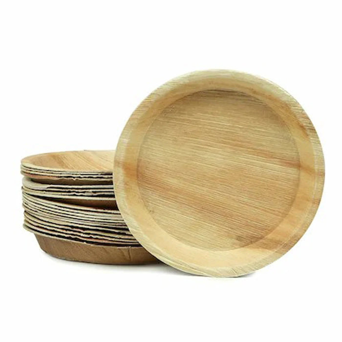 Areca Leaf Tray Set - 8 Inches | 10 Pcs/ Disposable Plates/ Palm Leaf Plates/ Round Deep Plates