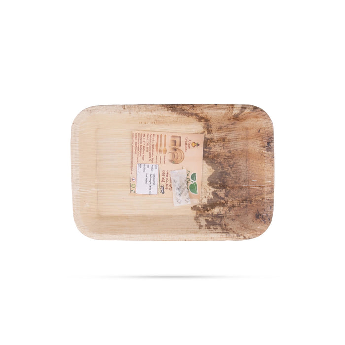 Areca Leaf Plate Set - 9 x 6 Inches | 10 Pcs/ Rectangle Shape Areca Palm Plates/ Disposable Plate