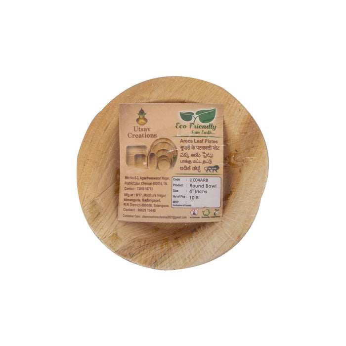 Areca Leaf Bowl Set - 4 Inches | 10 Pcs/ Disposable Bowl/ Round Palm Leaf Cup for Temple