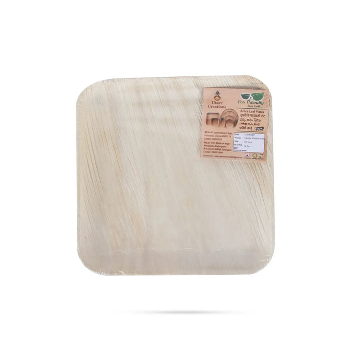 Areca Leaf Plates Set - 10 Inches | 10 Pcs/ Square Shape Palm Leaf Plate/ Disposable Plates For Temple