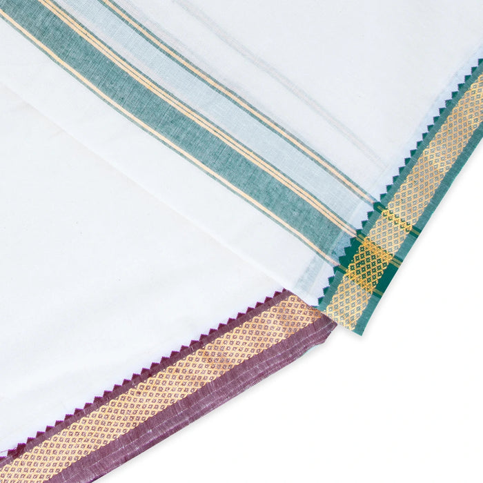 Veshti - 10 x 6 Muzham | Karigam Mayilkan Border Dhoti for Men/ Half White Colour