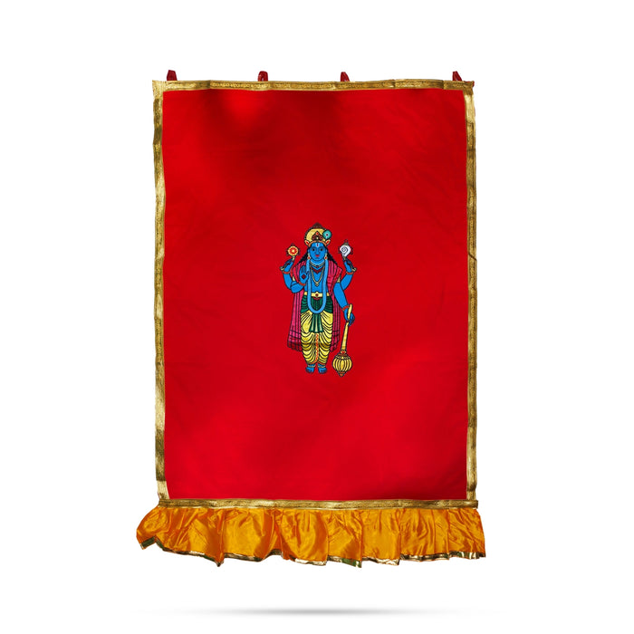 Satin Screen - 5 x 3.5 Feet | Vishnu Printed Curtain/ Narayana Printed Digital Screen for Pooja Room