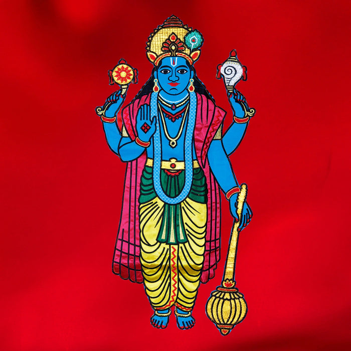 Satin Screen - 5 x 3.5 Feet | Vishnu Printed Curtain/ Narayana Printed Digital Screen for Pooja Room