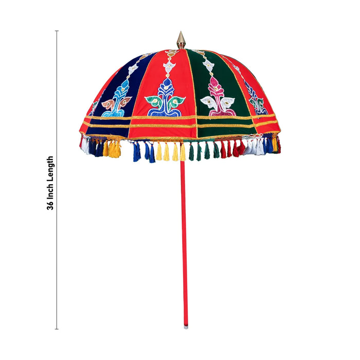 Temple Umbrella - 36 Inches | Velvet Utsava Umbrella / Traditional Festival Umbrella