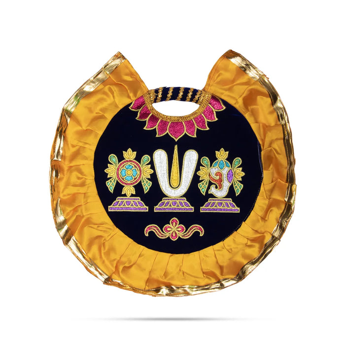 Shankh Chakra Namam Design Visiri - 1 Feet | Vadakalai Pooja Fan/ Velvet Aalavattam For Pooja Room And Temple