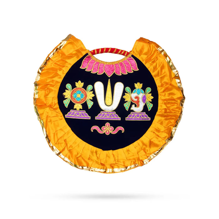 Shankh Chakra Namam Design Visiri - 2 Feet | Vadakalai Pooja Fan/ Velvet Aalavattam For Temple And Pooja Room