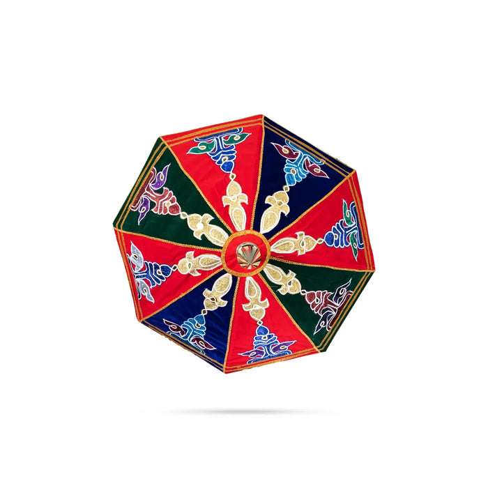 Temple Umbrella With Pirambu - 14 x 10 Inches | Velvet Utsava Umbrella/ Traditional Umbrella for Festival Use