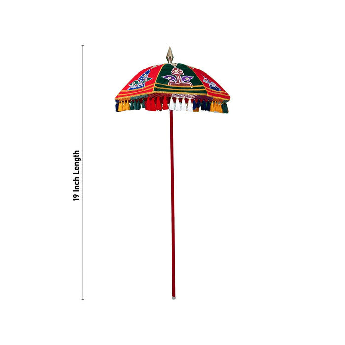 Temple Umbrella With Pirambu - 14 x 10 Inches | Velvet Utsava Umbrella/ Traditional Umbrella for Festival Use