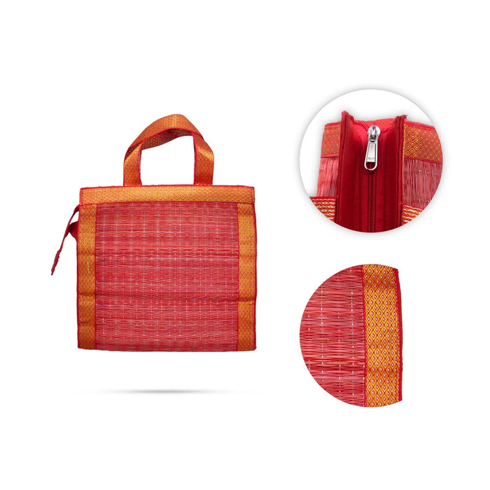 Korai Bag with Handle - 10 x 10 Inches | Zari Design Handbag/ Tote Bag for Women