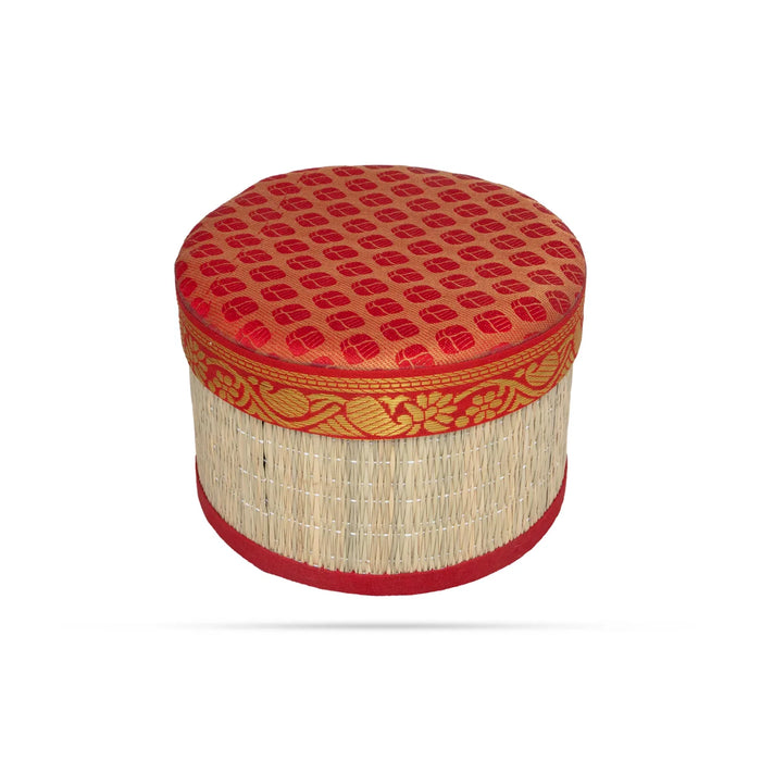 Pooja Box - 4 x 6 Inches | Korai Box with Lid/ Return Gift/ Round Shape Storage Box for Home