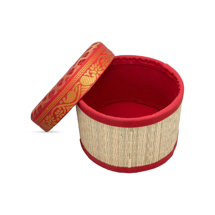 Pooja Box - 4 x 6 Inches | Korai Box with Lid/ Return Gift/ Round Shape Storage Box for Home