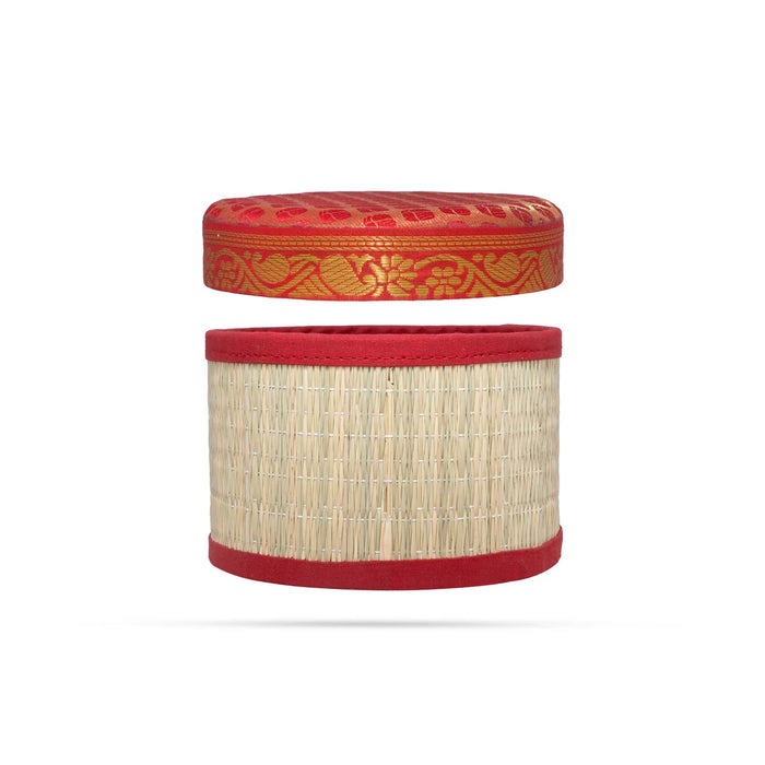 Pooja Box - 4 x 6 Inches | Korai Box with Lid/ Return Gift/ Round Shape Storage Box for Home