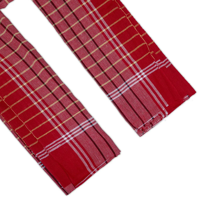 Towel - 73 x 146 Inches | Checked Design Thundu/ Angavastram/ Kasavu Shawl for Men