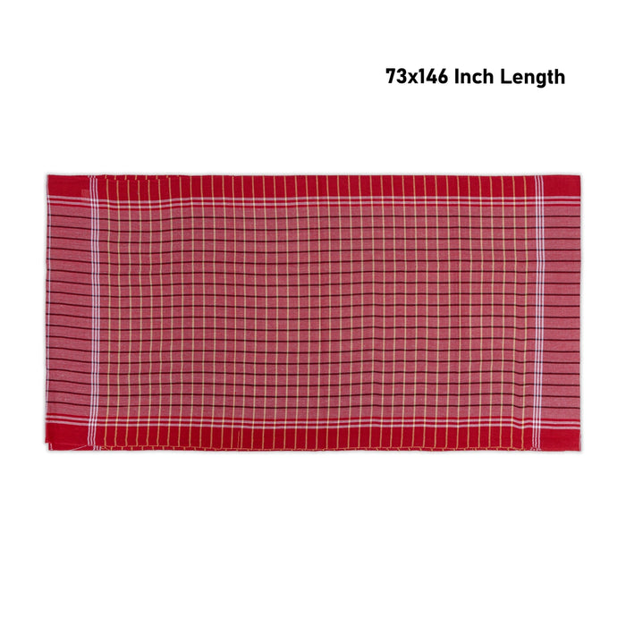 Towel - 73 x 146 Inches | Checked Design Thundu/ Angavastram/ Kasavu Shawl for Men