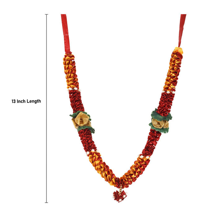 Artificial Garland - 13 Inches | Cloth Mala/ Satin Garland for Photo Frame/ Assorted Design & Colour