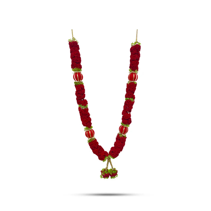 Rose With Moti Mala - 15 Inch | Artificial Flower Garland/ Rose Moti Mala For Deity Decor & Photo Frame