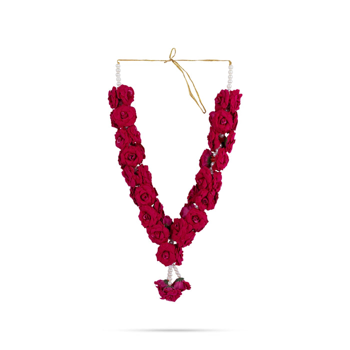 Rose With Moti Mala - 15 Inch | Artificial Flower Garland/ Rose Moti Mala For Deity Decor & Photo Frame