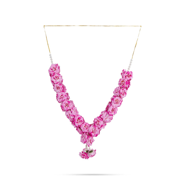 Rose With Moti Mala - 15 Inch | Artificial Flower Garland/ Rose Moti Mala For Deity Decor & Photo Frame