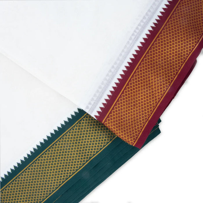 Veshti - 10 x 6 Yards | Half White Dhoti/ Mayilkan Border Veshti for Men