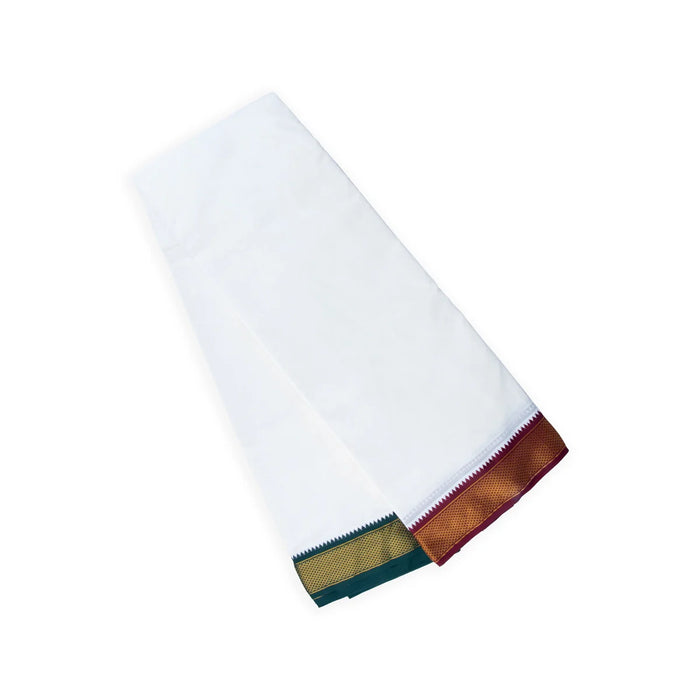 Veshti - 10 x 6 Yards | Half White Dhoti/ Mayilkan Border Veshti for Men