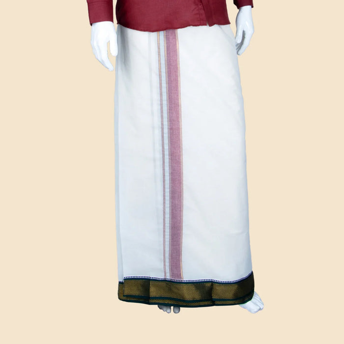Veshti - 10 x 6 Yards | Half White Dhoti/ Mayilkan Border Veshti for Men
