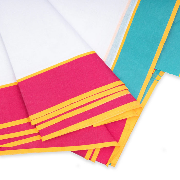 Veshti - 10 X 6 Yards | 2 Inches Kundanchi Border Dhoti/ White Colour Vesti For Traditional Wear