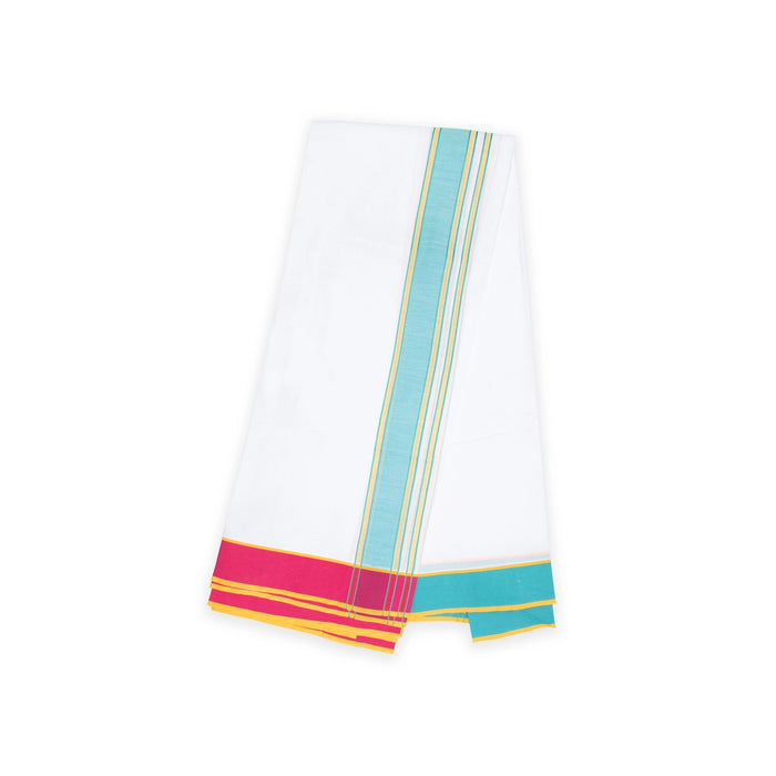 Veshti - 10 X 6 Yards | 2 Inches Kundanchi Border Dhoti/ White Colour Vesti For Traditional Wear