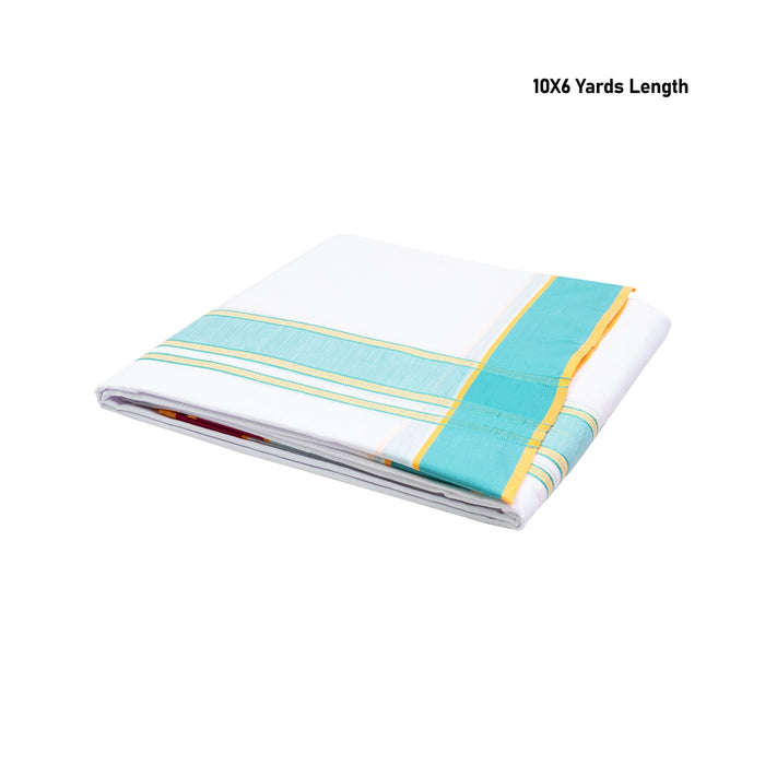 Veshti - 10 X 6 Yards | 2 Inches Kundanchi Border Dhoti/ White Colour Vesti For Traditional Wear