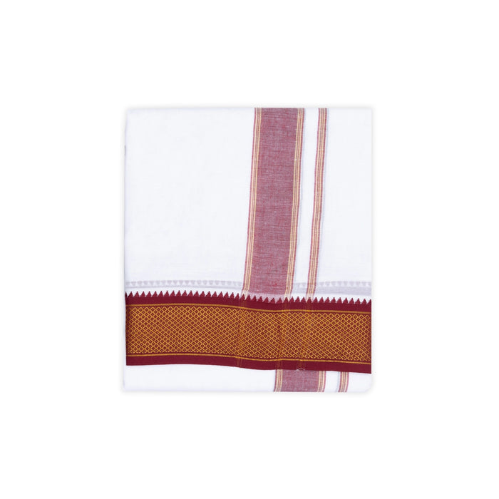 Veshti - 3.60 Mtr | 10 Kan Mayilkan Border Design Dhoti/ White Colour Vesti For Traditional Wear
