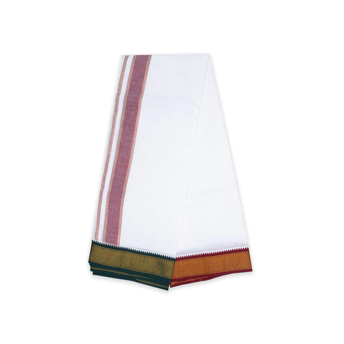 Veshti - 3.60 Mtr | 10 Kan Mayilkan Border Design Dhoti/ White Colour Vesti For Traditional Wear