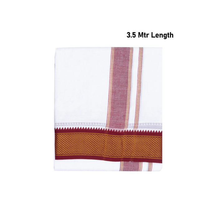 Veshti - 3.60 Mtr | 10 Kan Mayilkan Border Design Dhoti/ White Colour Vesti For Traditional Wear