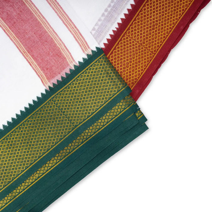 Veshti - 9 X 5 Yards | 10 Kan Mayilkan Border Design Dhoti/ White Colour Vesti For Traditional Wear