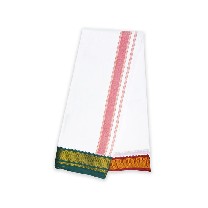 Veshti - 9 X 5 Yards | 10 Kan Mayilkan Border Design Dhoti/ White Colour Vesti For Traditional Wear