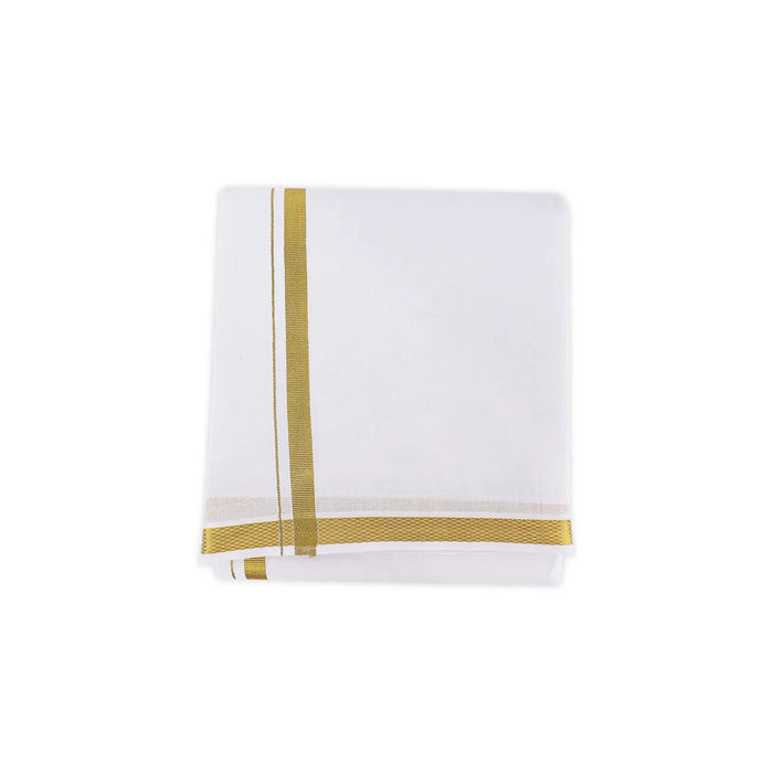 White Veshti - 9 X 5 Muzham | Jari Border Design Dhoti/ Traditional Veshti For Festivals & Ceremonial Occasions