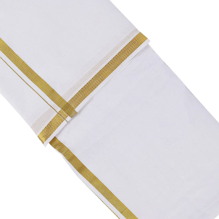 White Veshti - 9 X 5 Muzham | Jari Border Design Dhoti/ Traditional Veshti For Festivals & Ceremonial Occasions
