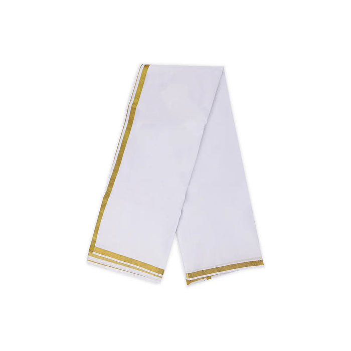 White Veshti - 9 X 5 Muzham | Jari Border Design Dhoti/ Traditional Veshti For Festivals & Ceremonial Occasions