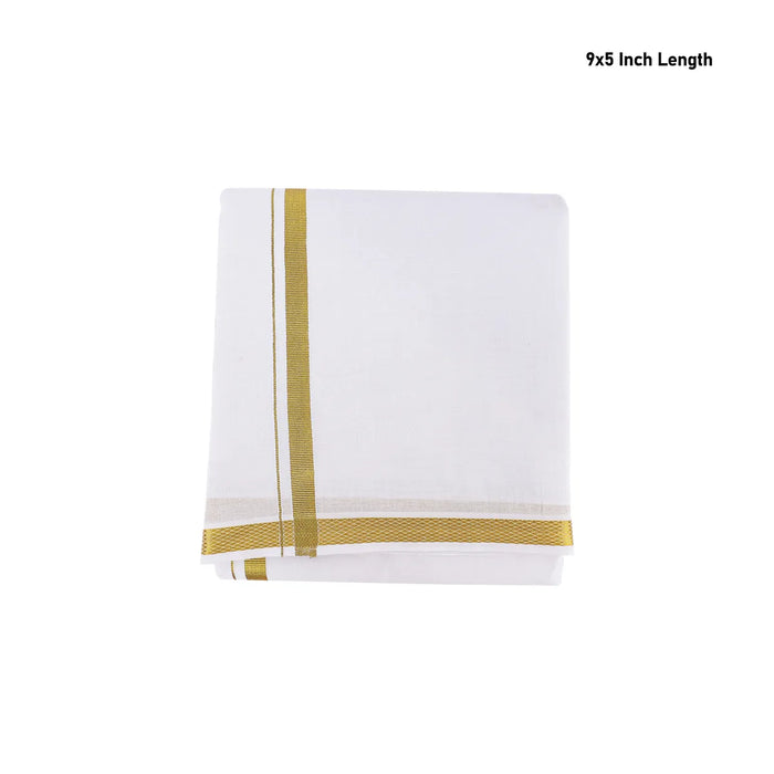 White Veshti - 9 X 5 Muzham | Jari Border Design Dhoti/ Traditional Veshti For Festivals & Ceremonial Occasions