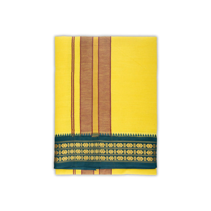 Veshti - 2 Mtrs | 3 Rudraksha Border Dhoti/ Lemon Yellow Colour Vesti for Men