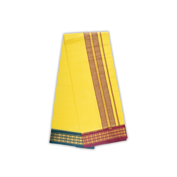 Veshti - 2 Mtrs | 3 Rudraksha Border Dhoti/ Lemon Yellow Colour Vesti for Men
