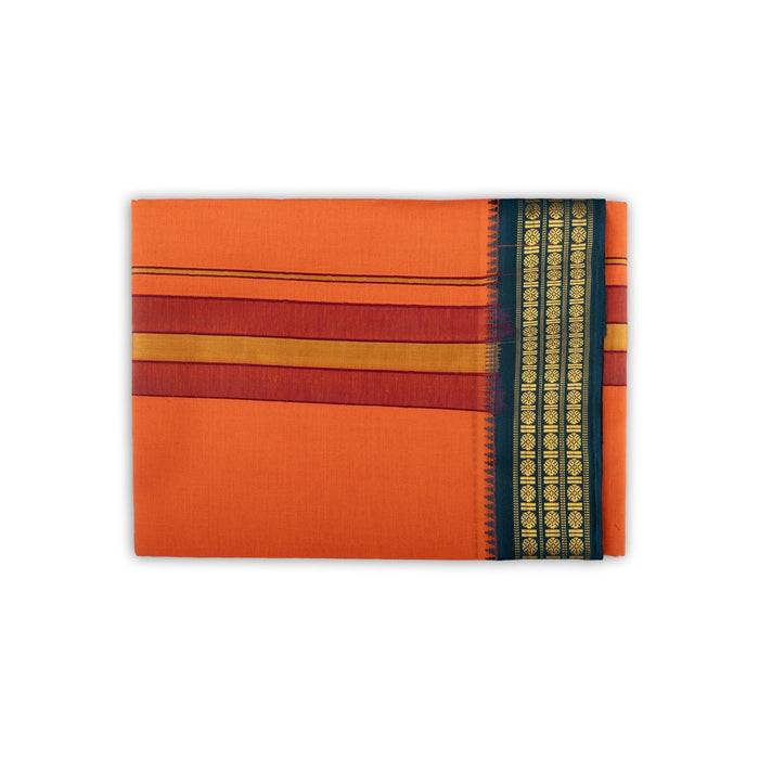 Veshti - 2 Mtrs | Dark Orange Colour Vesti/ 3 Line Rudraksha Border Dhoti for Men