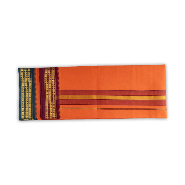 Veshti - 2 Mtrs | Dark Orange Colour Vesti/ 3 Line Rudraksha Border Dhoti for Men