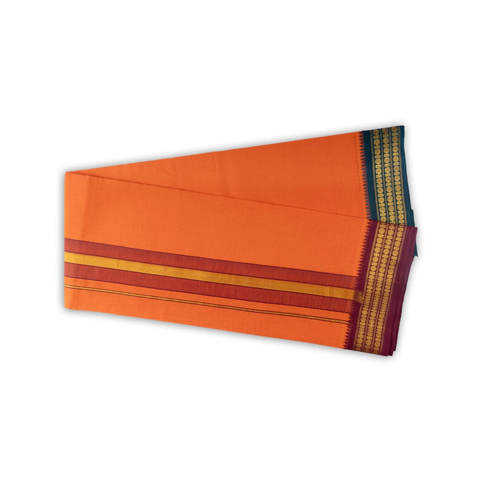 Veshti - 2 Mtrs | Dark Orange Colour Vesti/ 3 Line Rudraksha Border Dhoti for Men