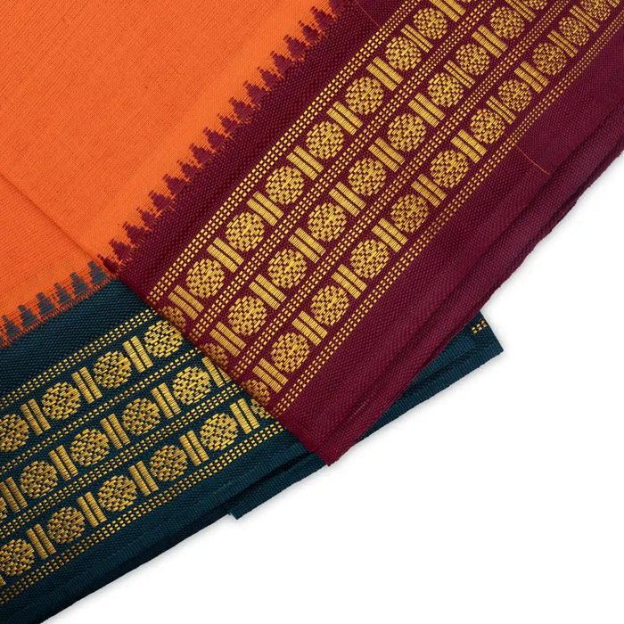 Veshti - 2 Mtrs | Dark Orange Colour Vesti/ 3 Line Rudraksha Border Dhoti for Men