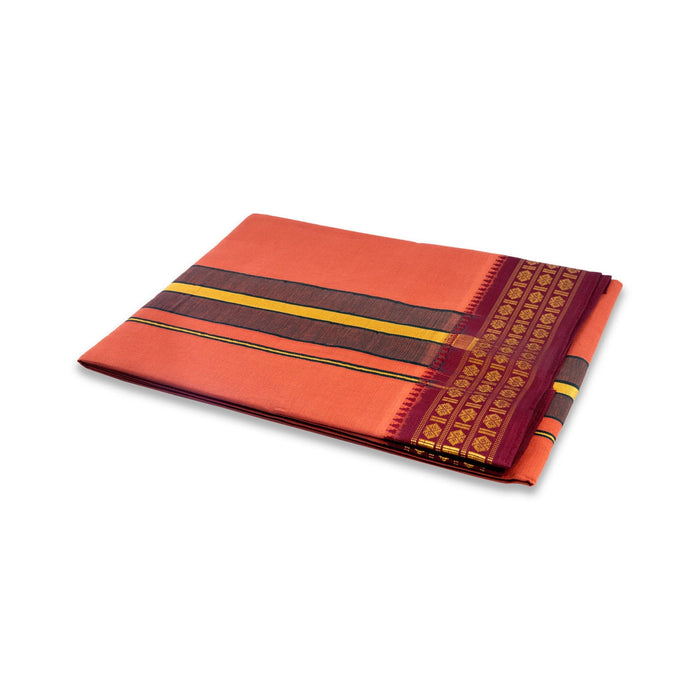 Veshti - 2 Mtrs | 3 Rudraksha Border Dhoti/ Dark Kavi Colour Vesti for Men