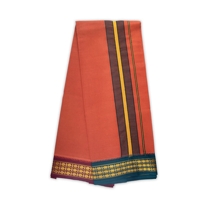 Veshti - 2 Mtrs | 3 Rudraksha Border Dhoti/ Dark Kavi Colour Vesti for Men