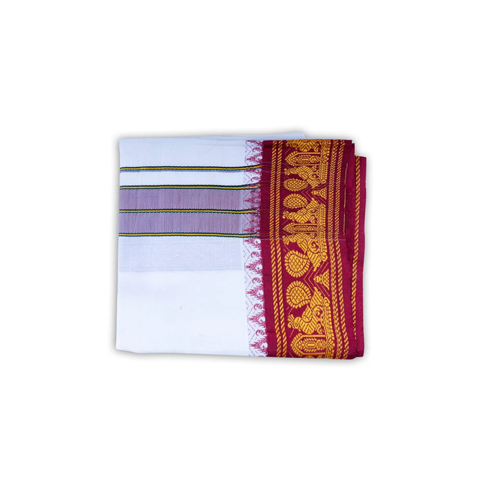 Veshti - 2 Mtrs | 5 Inches Jacquard Korvai Border Dhoti/ White Colour Vesti for Men