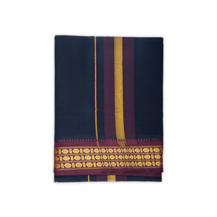 Cotton Veshti - 2 Mtrs | 3 Line Rudraksha Border Dhoti/ Black Colour Vesti/ Traditional Dhothi for Men