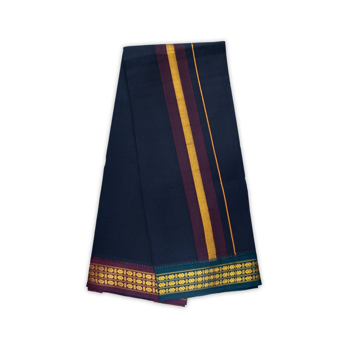 Cotton Veshti - 2 Mtrs | 3 Line Rudraksha Border Dhoti/ Black Colour Vesti/ Traditional Dhothi for Men