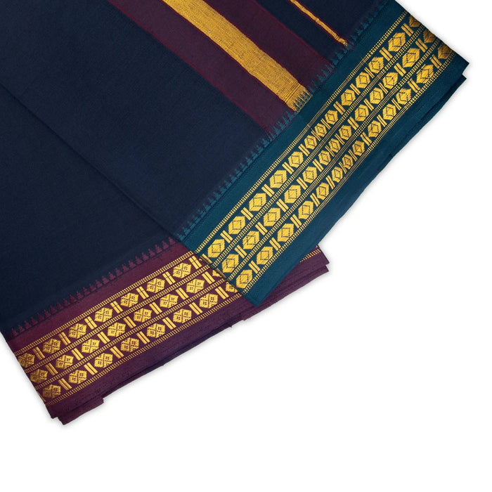 Cotton Veshti - 2 Mtrs | 3 Line Rudraksha Border Dhoti/ Black Colour Vesti/ Traditional Dhothi for Men