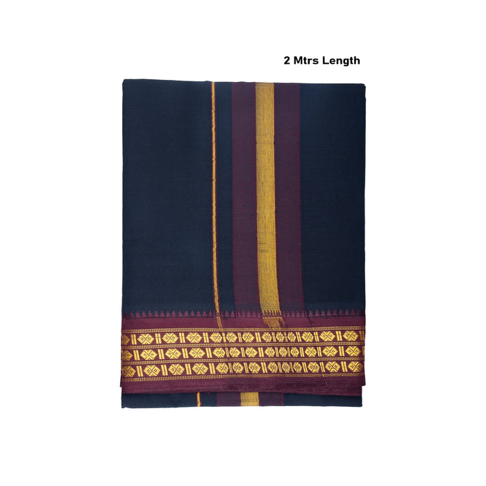 Cotton Veshti - 2 Mtrs | 3 Line Rudraksha Border Dhoti/ Black Colour Vesti/ Traditional Dhothi for Men